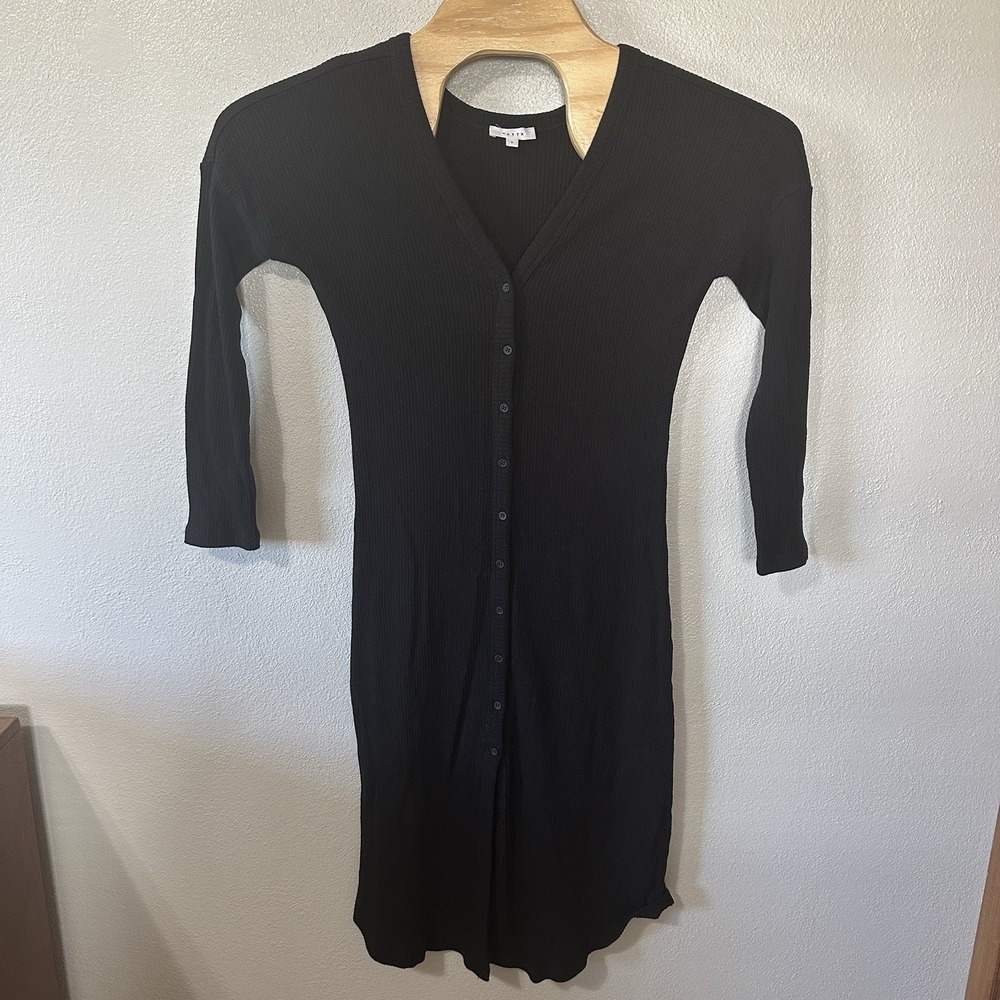 Vetta Black Ribbed Knit Button‎ Up Sweater Midi Dress Size Small Long Sleeve